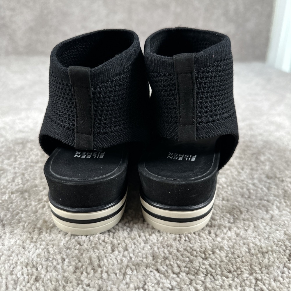 Eileen Fisher Size 9 Black Stretch Knit Open Toe Wedge Sandals - Picture 5 of 7